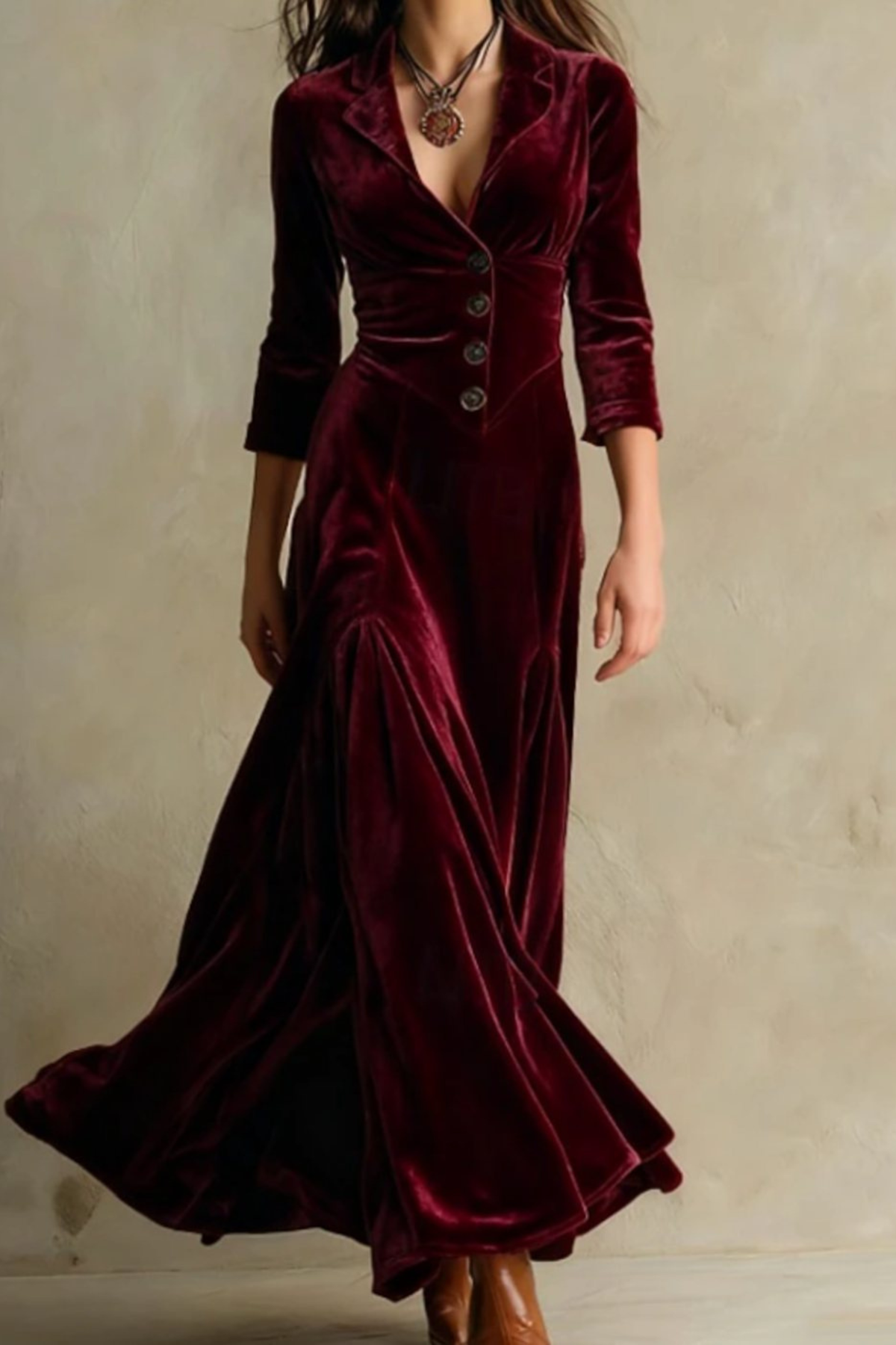 Tailored V Neck Button Front Maxi Dress