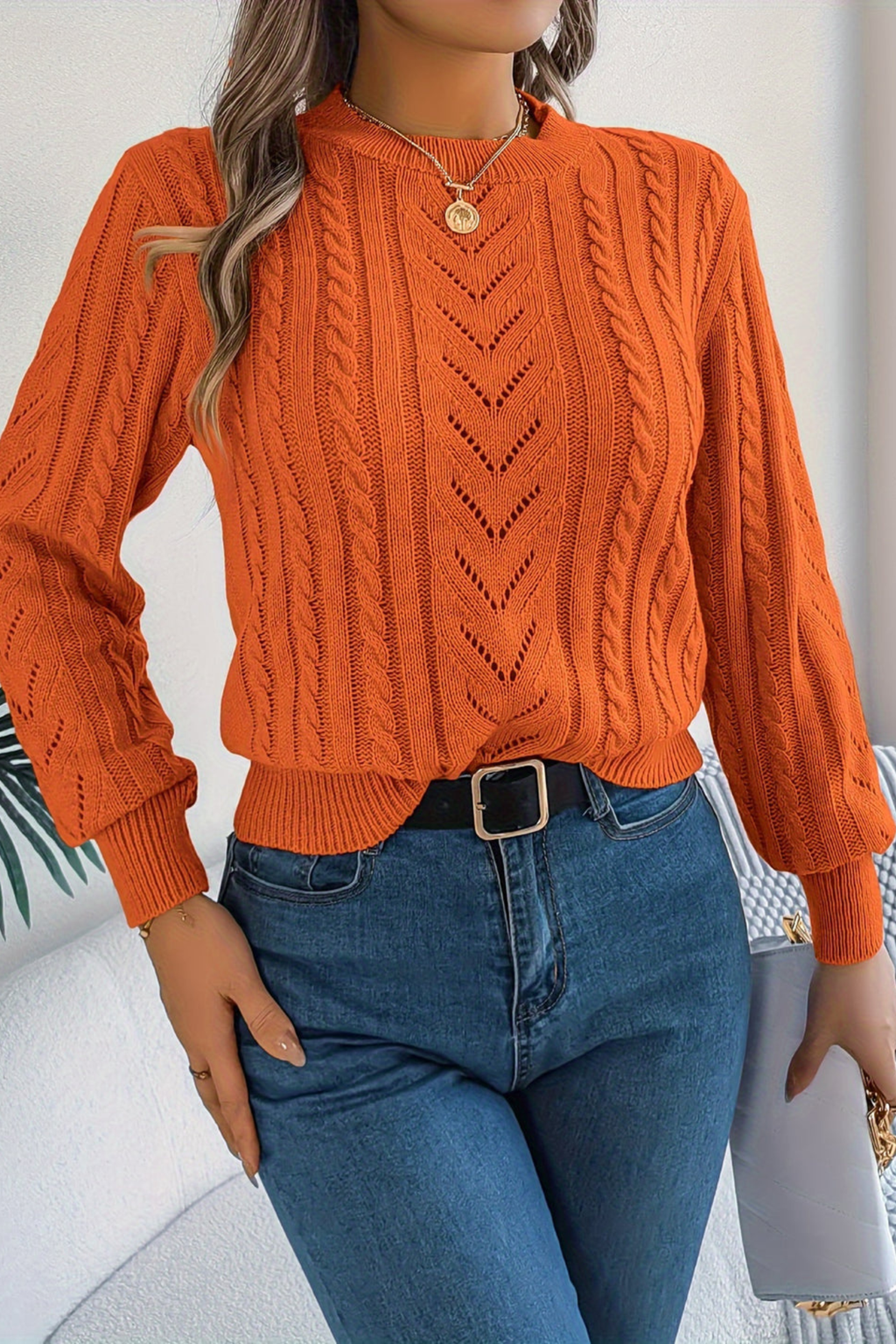Women's Textured Cable Knit Sweater