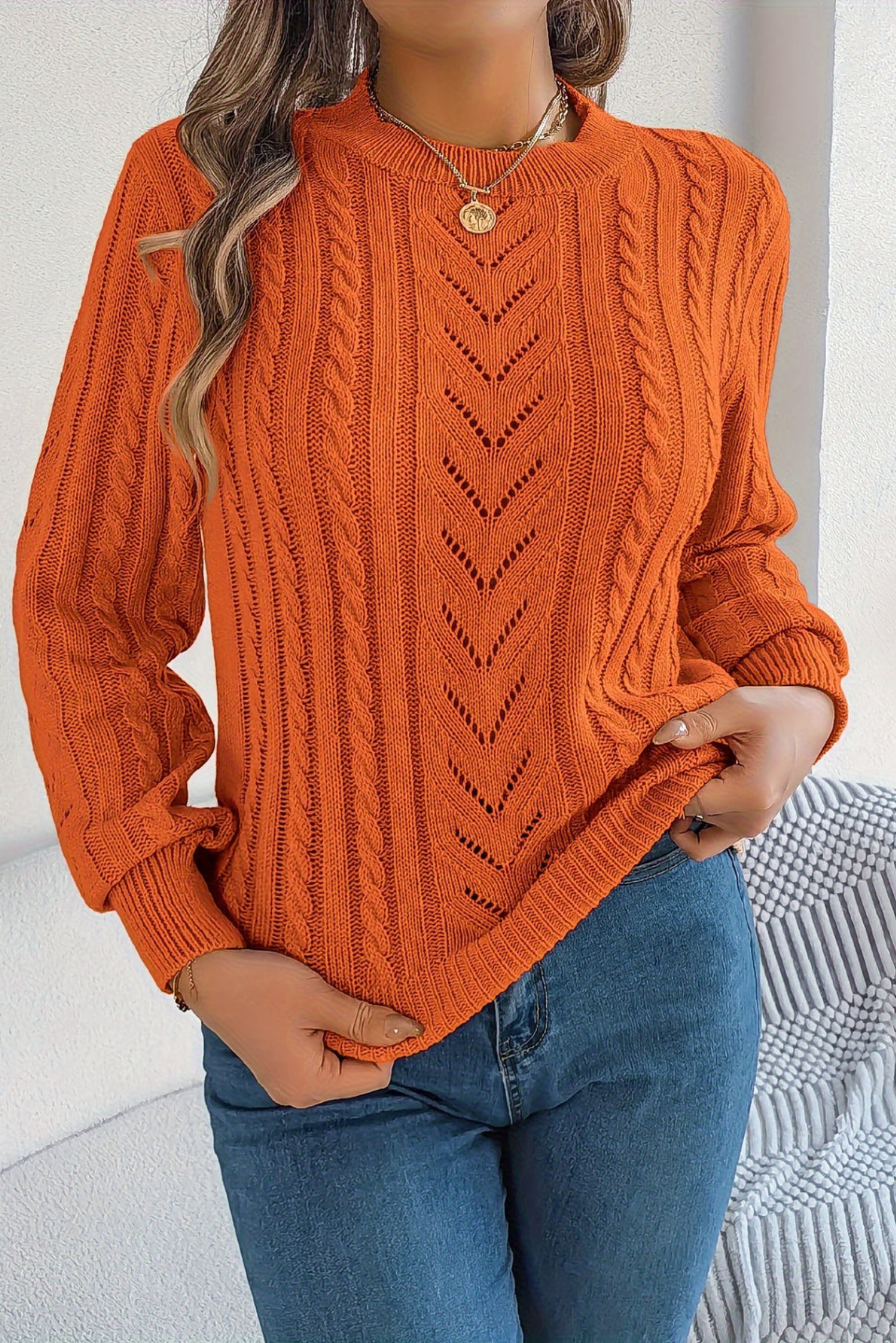 Women's Textured Cable Knit Sweater