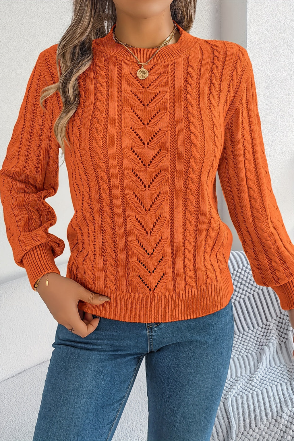 Women's Textured Cable Knit Sweater