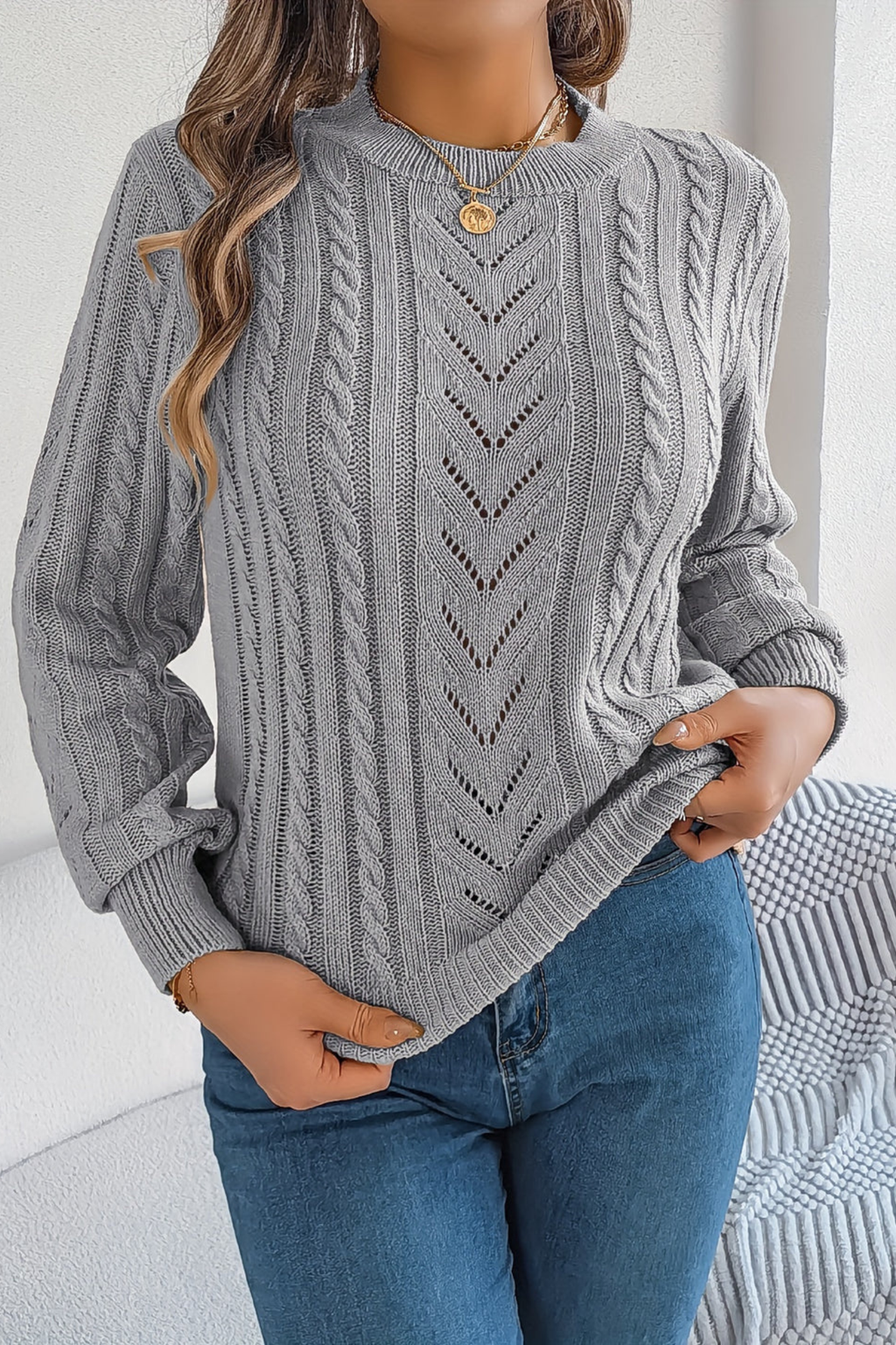 Women's Textured Cable Knit Sweater