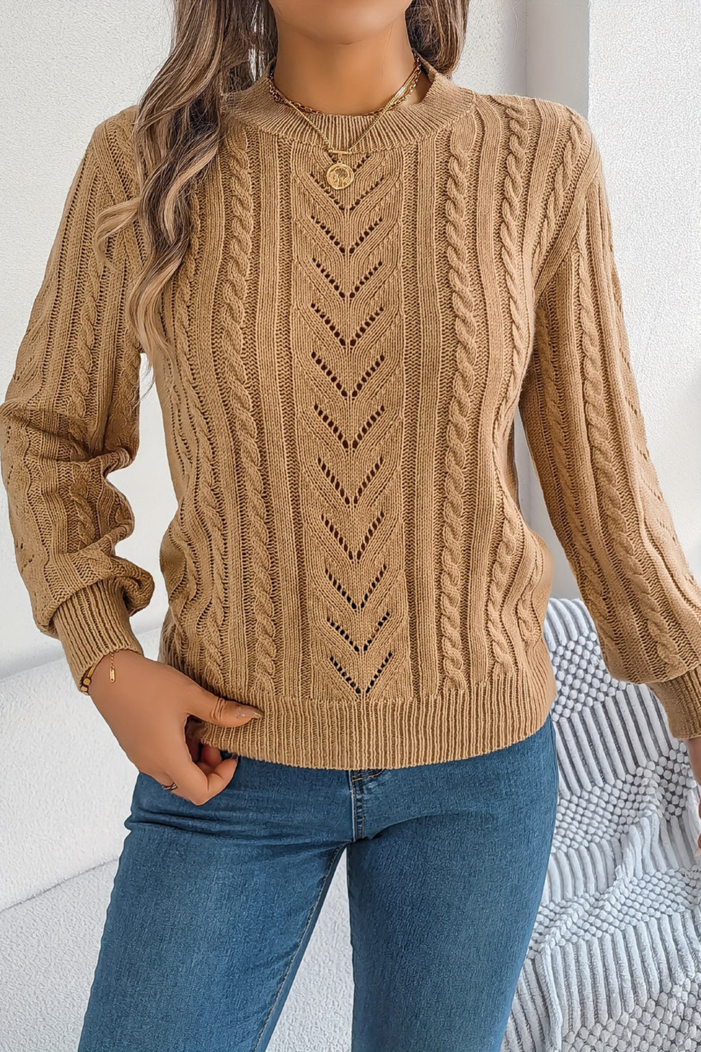 Women's Textured Cable Knit Sweater