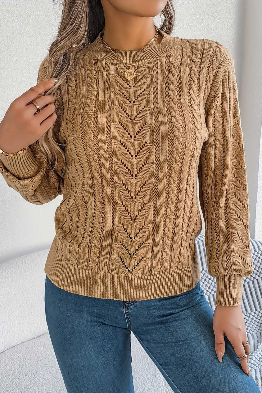 Women's Textured Cable Knit Sweater
