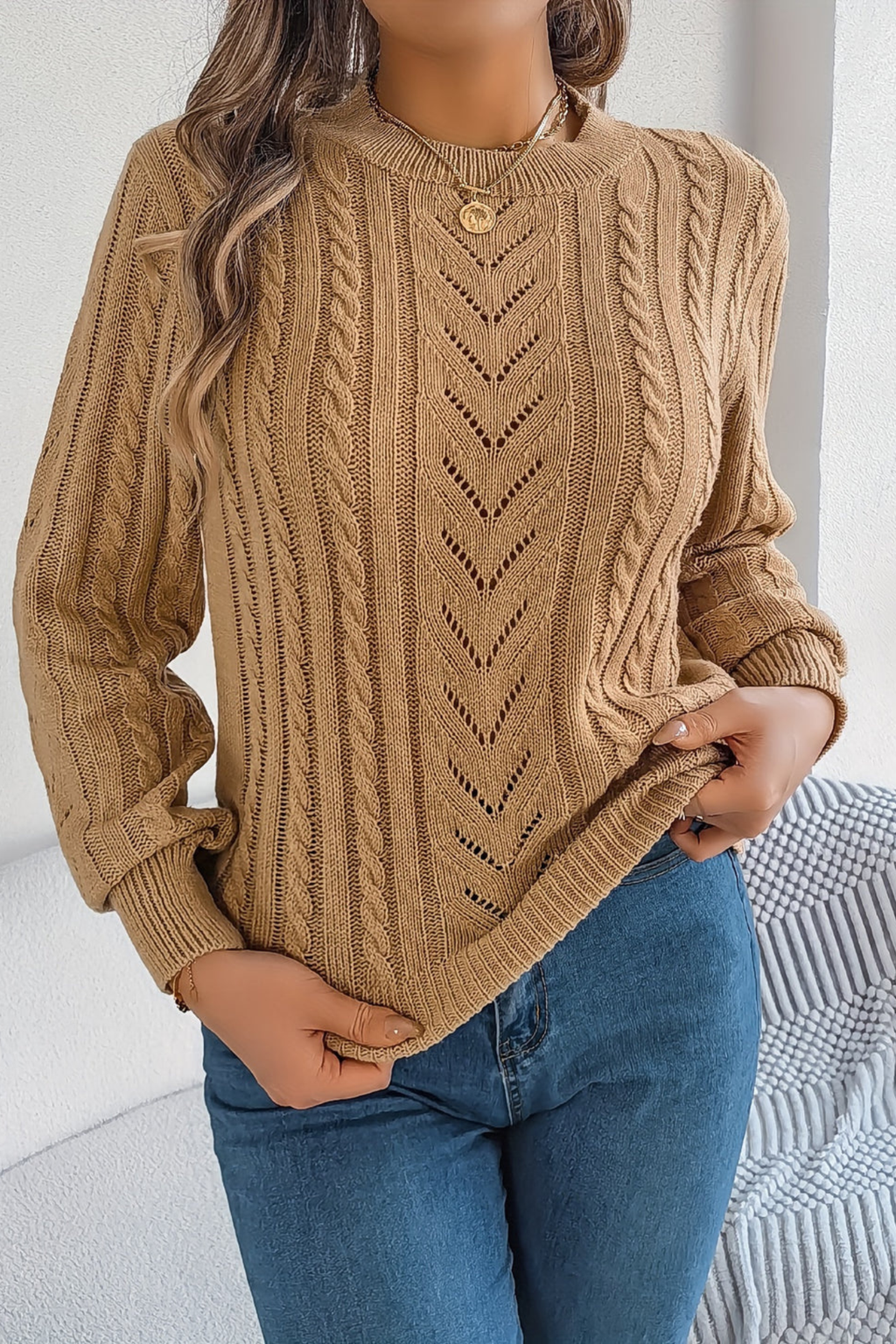 Women's Textured Cable Knit Sweater