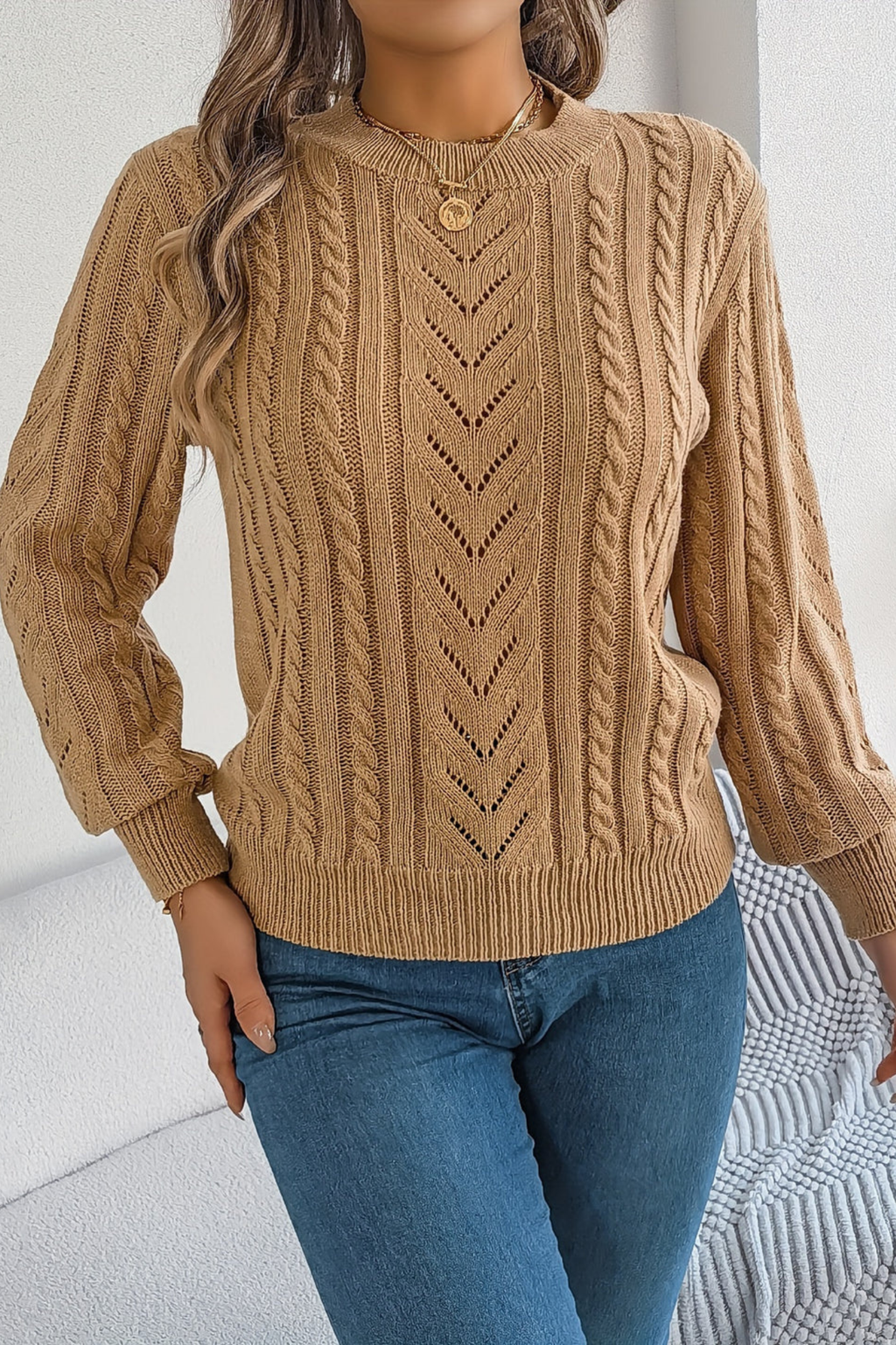 Women's Textured Cable Knit Sweater