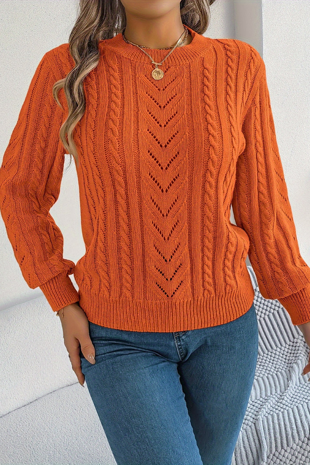 Women's Textured Cable Knit Sweater