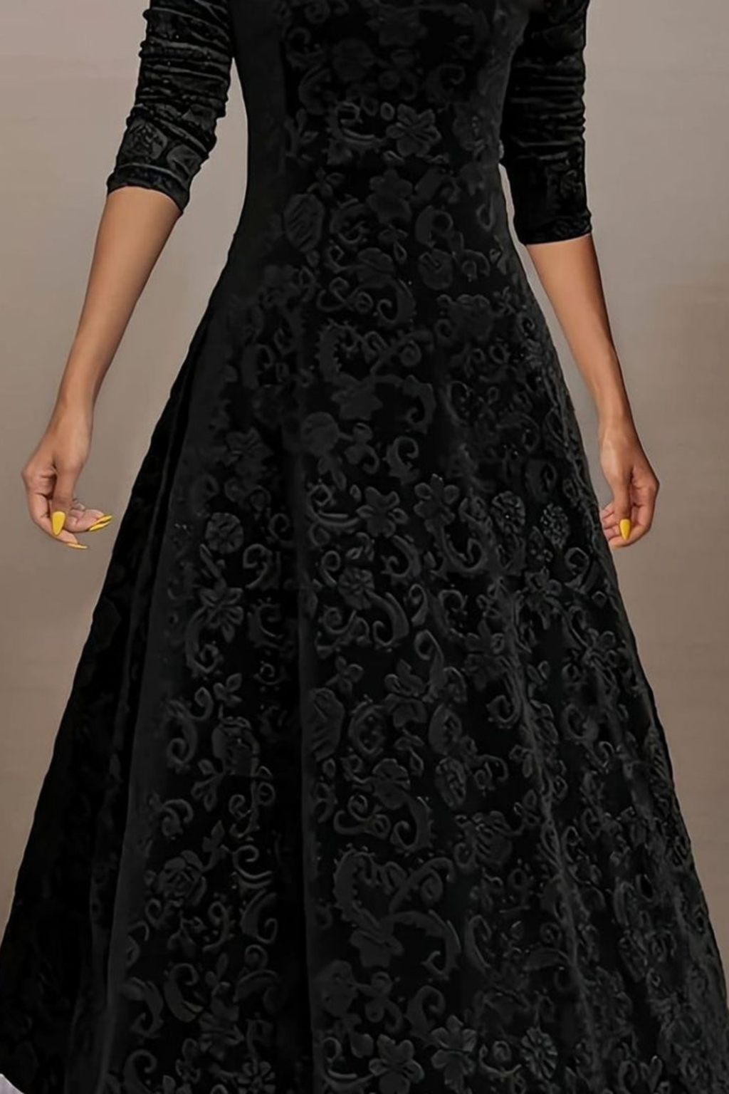 Velvet Floral V Neck Midi Dress