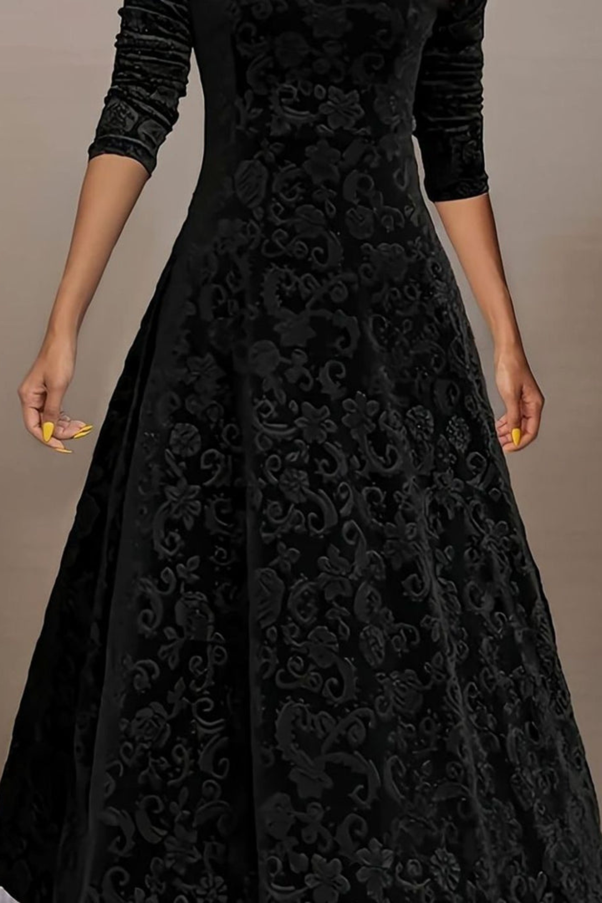 Velvet Floral V Neck Midi Dress