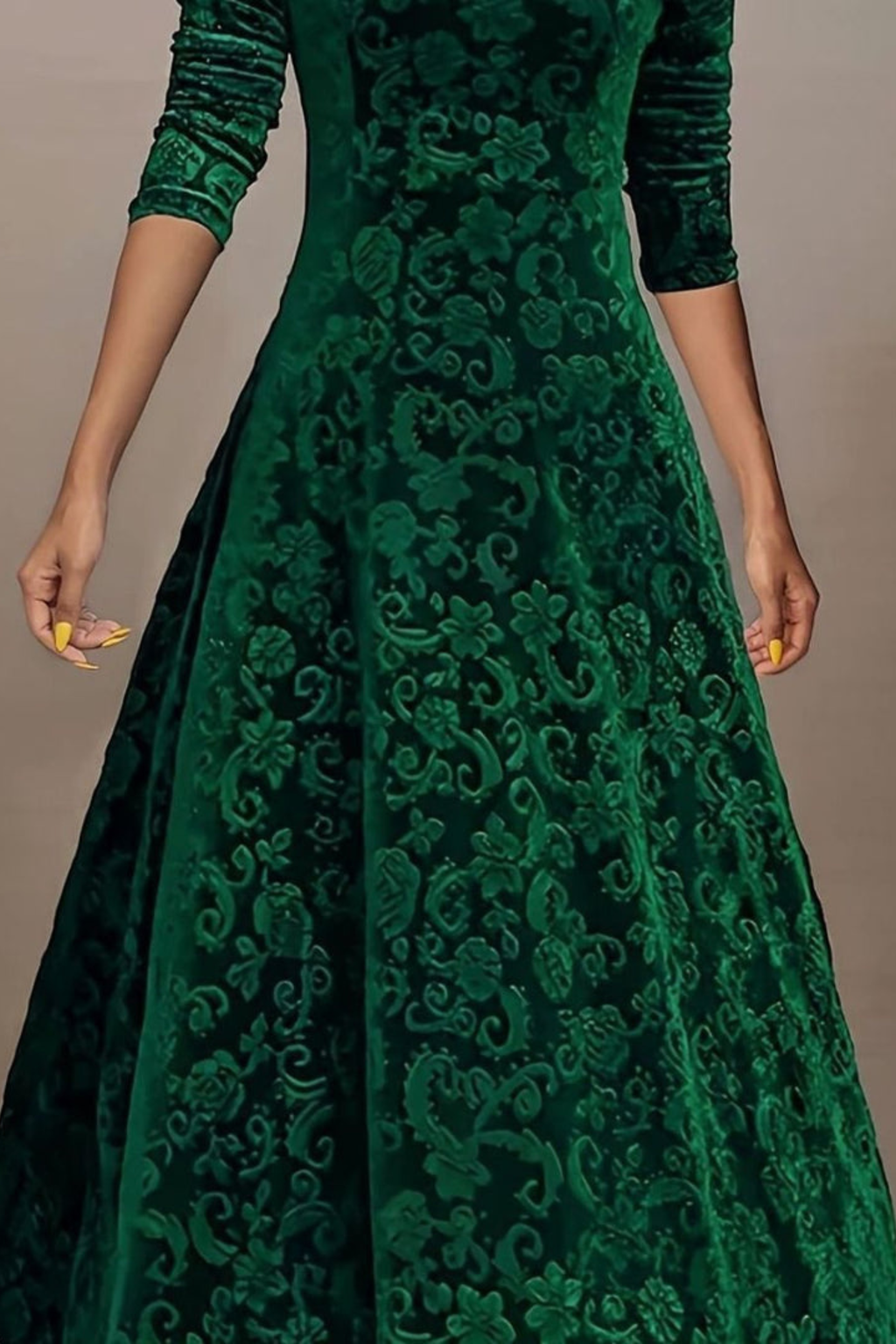 Velvet Floral V Neck Midi Dress
