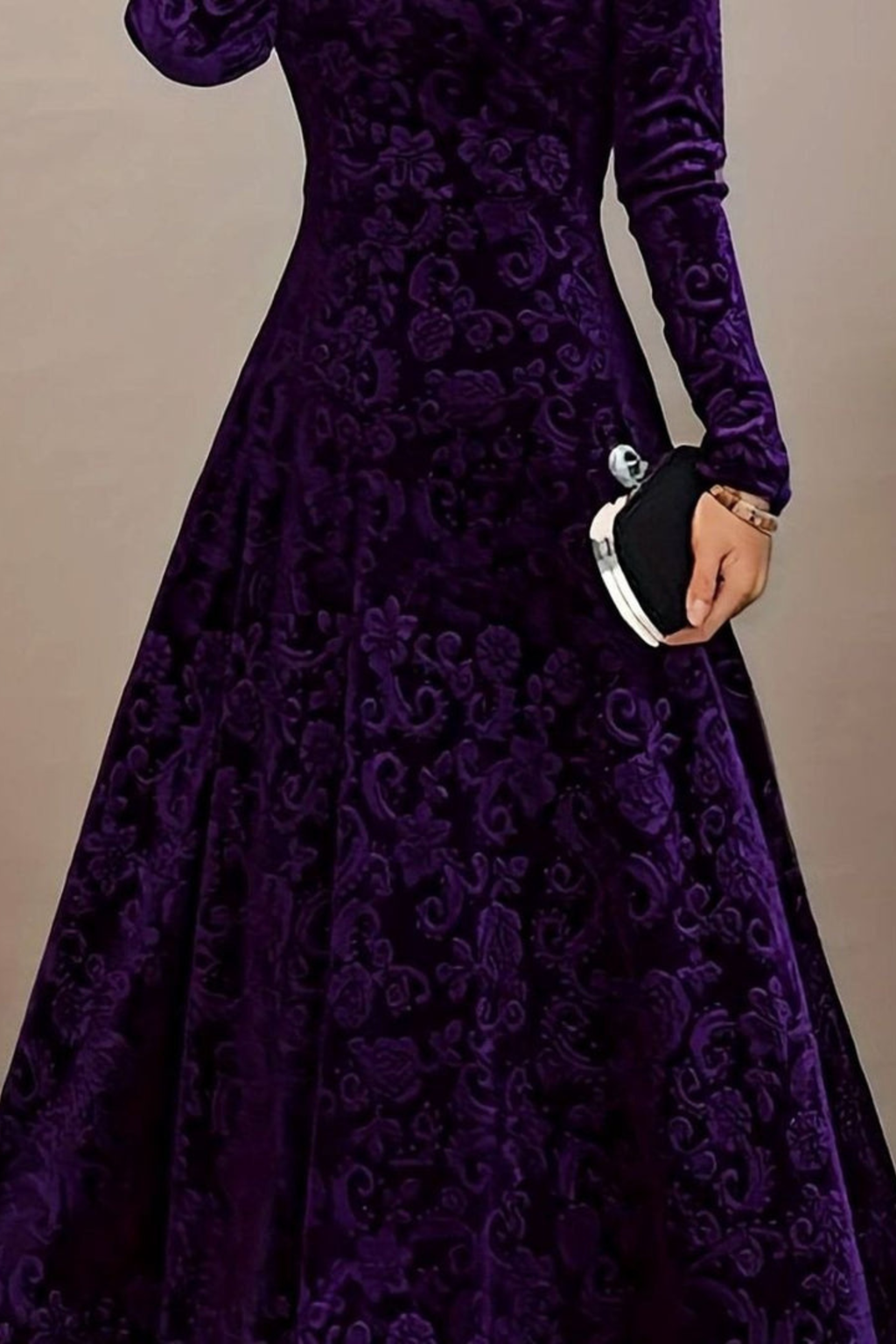 Velvet Floral V Neck Midi Dress