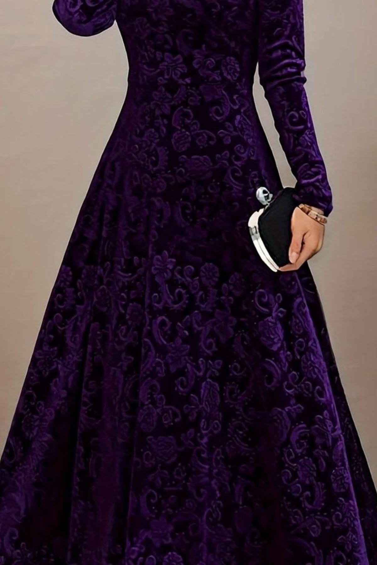 Velvet Floral V Neck Midi Dress