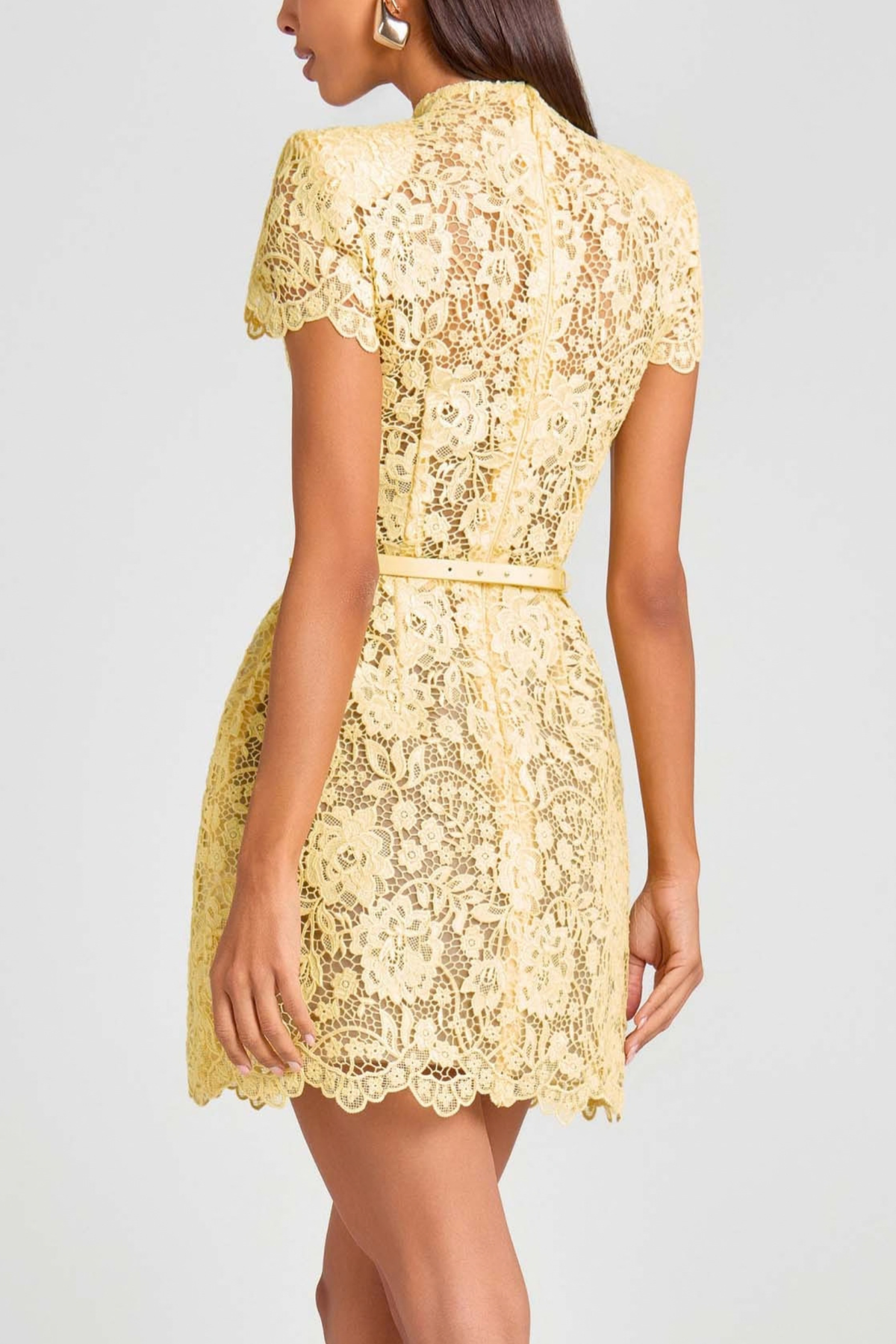 Yellow Floral Scalloped Mini Dress