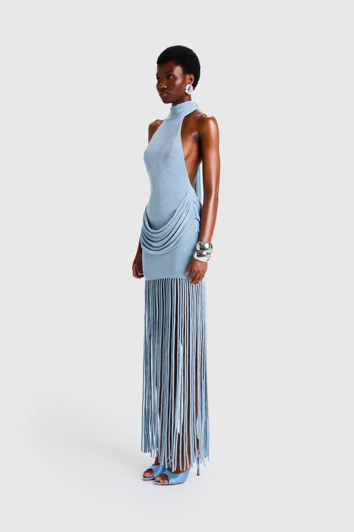 Azure Fringe Halo Maxi Dress