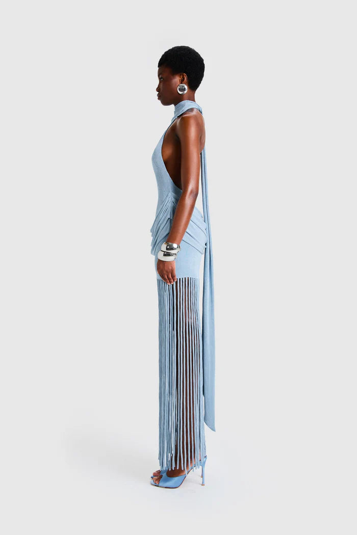 Azure Fringe Halo Maxi Dress