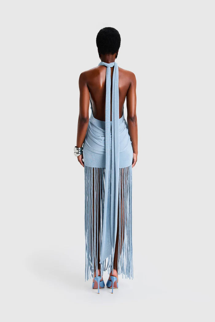 Azure Fringe Halo Maxi Dress